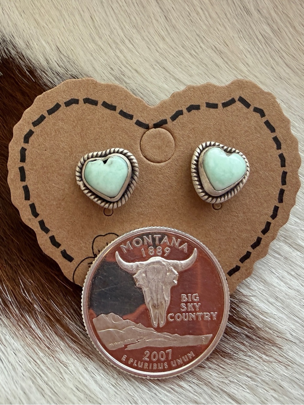❤️ Paloma Variscite Heart Shaped Matte Brushed Sterling Stud Earrings - Picture 4 of 12